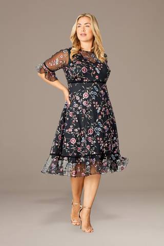 Picture of Wildflower Embroidered A-Line Velvet-Trimmed Dress